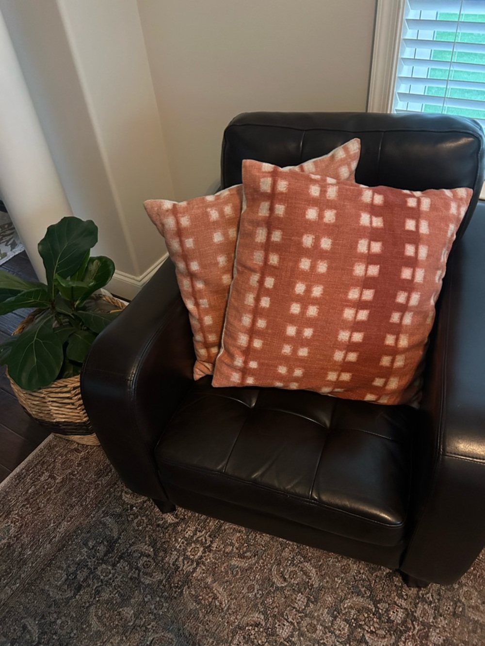 West Elm Rust and Cream Plaid Throw Pillow Pair